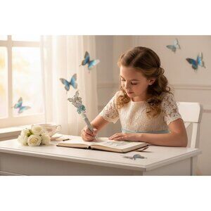 Butterfly-Themed Decorative Pen With Crystals Pearls & Floral Accents - Elegant